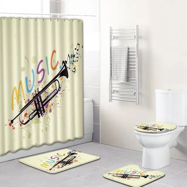 Music Note Music Color Bathroom Carpet Shower Curtain Personality Water absorbent Non slip Mat Four piece Style7 - Shop at LoveMi