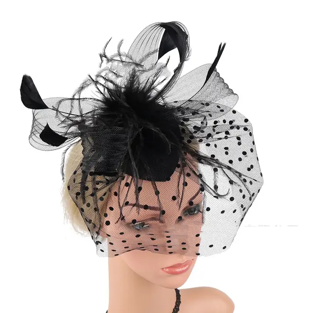 Vintage Ladies Party Feather Head Flower Bridal Top Hat Headdress Black - Shop at LoveMi