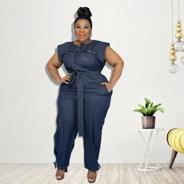 Summer New Style Washed Denim Casual Jumpsuit Dark Blue - Shop at LoveMi