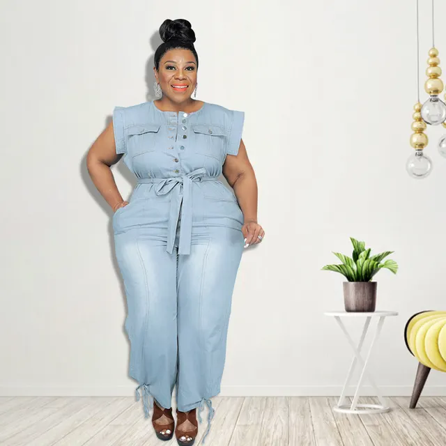 Summer New Style Washed Denim Casual Jumpsuit Light Blue - Shop at LoveMi