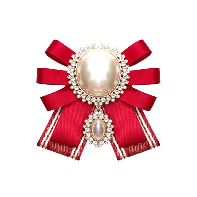 Pearl Bowknot Cloth Brooch Red Pin - Shop at LoveMi