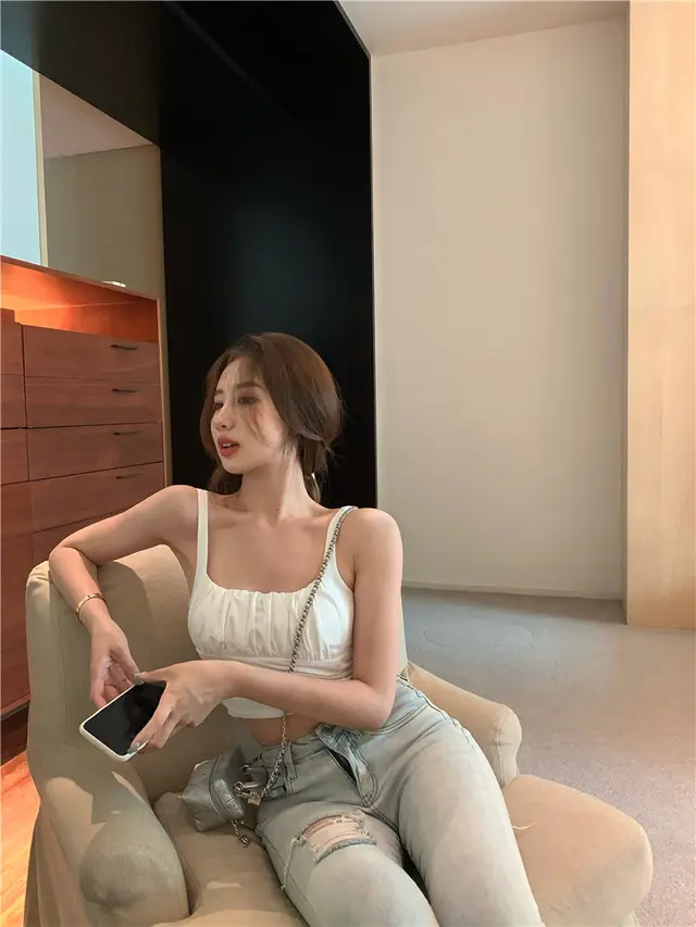 Sling Tight fitting Pure Desire Wind Net Celebrity Short Top With Cropped Inner Top White - Shop at LoveMi