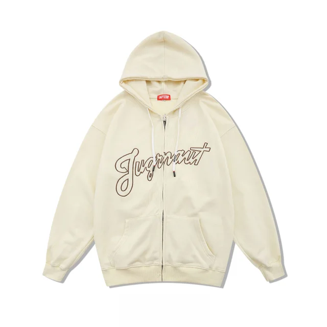 Loosely Embroidered Letters Couple Thin Hooded Sweater Apricot - Shop at LoveMi