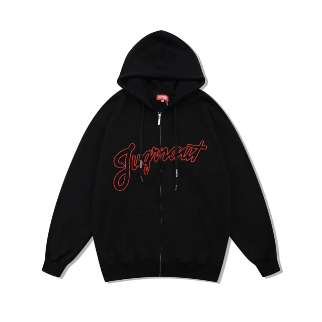 Loosely Embroidered Letters Couple Thin Hooded Sweater Black - Shop at LoveMi