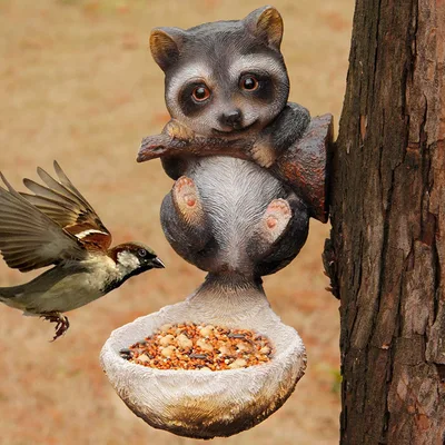 Cute Squirrel Bird Feeder For Garden Decoration Raccoon - Shop at LoveMi