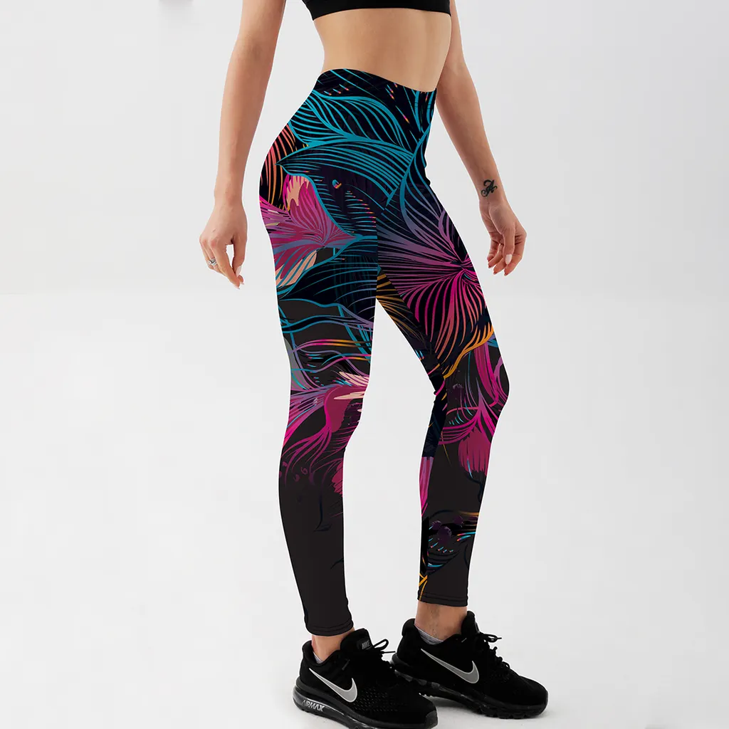 Floral And Petal Print Women's Leggings Sexy Fitness Pants - Color - View 1