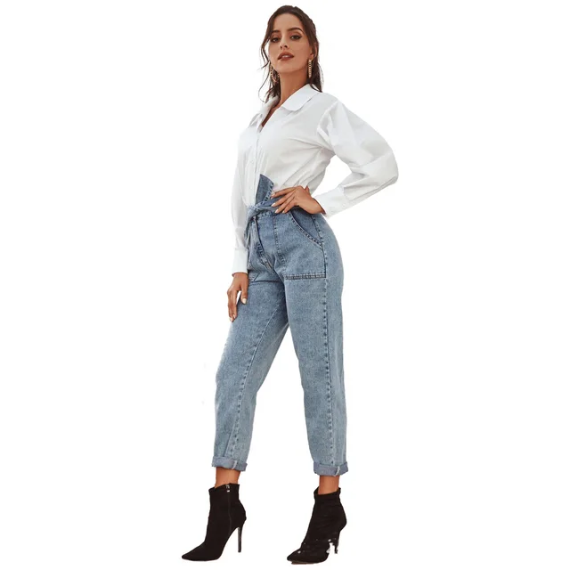 European And American Women's High Waist Stretch Slim Cropped Denim Pants Blue - Shop at LoveMi