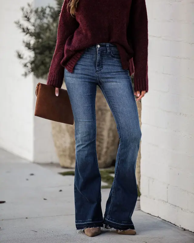 European And American Slim Slim Trousers And Micro Flared Jeans Dark Blue - Shop at LoveMi