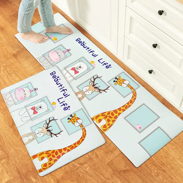 Kitchen Floor Mats Can Be Wiped Non slip, Disposable Oil proof, Dirt resistant Drop proof Waterproof Mat Giraffe - Shop at LoveMi