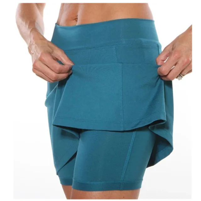 Fashion Solid Color Mid waist Culottes Women's Sports Casual Pants With Pockets New Skirt Blue - Shop at LoveMi