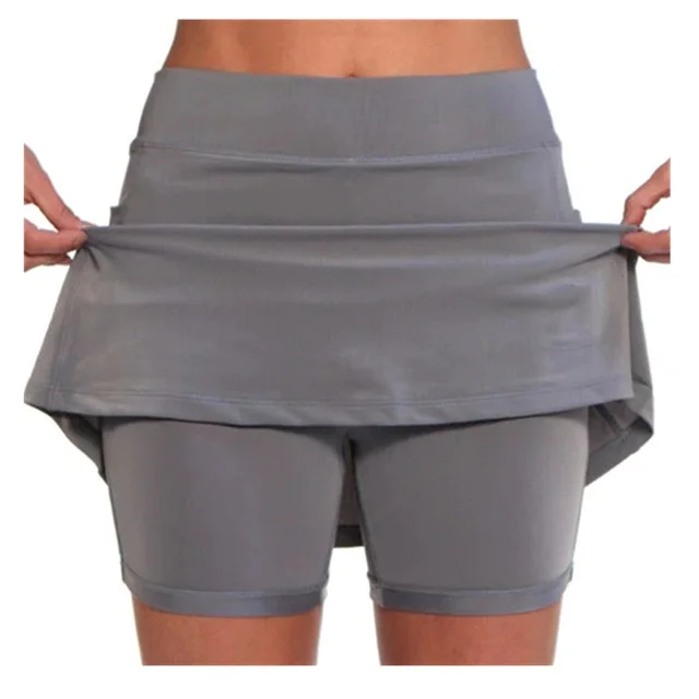 Fashion Solid Color Mid waist Culottes Women's Sports Casual Pants With Pockets New Skirt Grey - Shop at LoveMi
