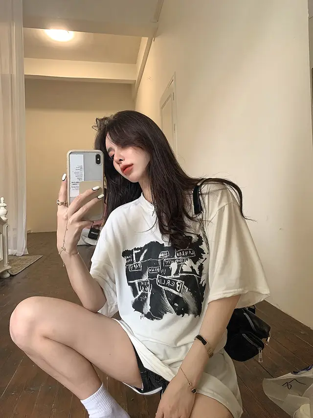 Print Loose New White Short Sleeve White - Shop at LoveMi