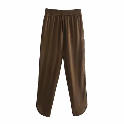 Women's Fashion Solid Color Slit Design Silk Satin Coffee - Shop at LoveMi