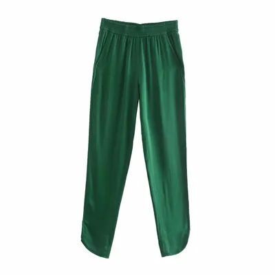 Women's Fashion Solid Color Slit Design Silk Satin Green - Shop at LoveMi