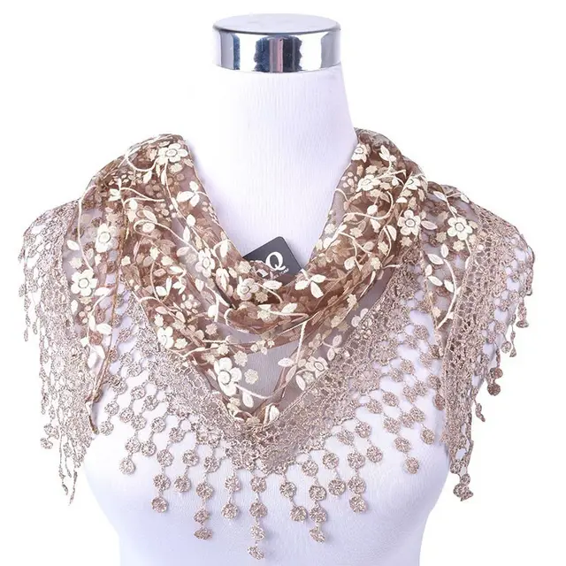 Small Floral Shawl Scarf Ethnic Style Wild Kerchief Gauze Khaki - Shop at LoveMi