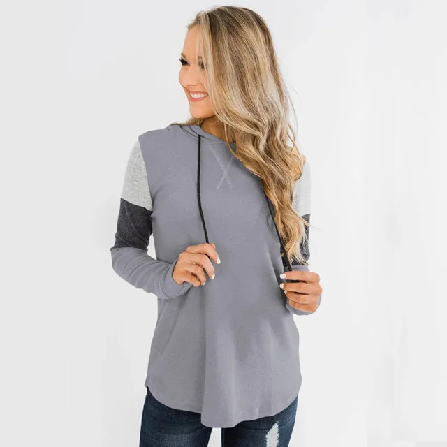 Top Loose Design Hoodie Long sleeved Contrast Sweater Grey - Shop at LoveMi