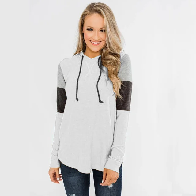 Top Loose Design Hoodie Long sleeved Contrast Sweater White - Shop at LoveMi