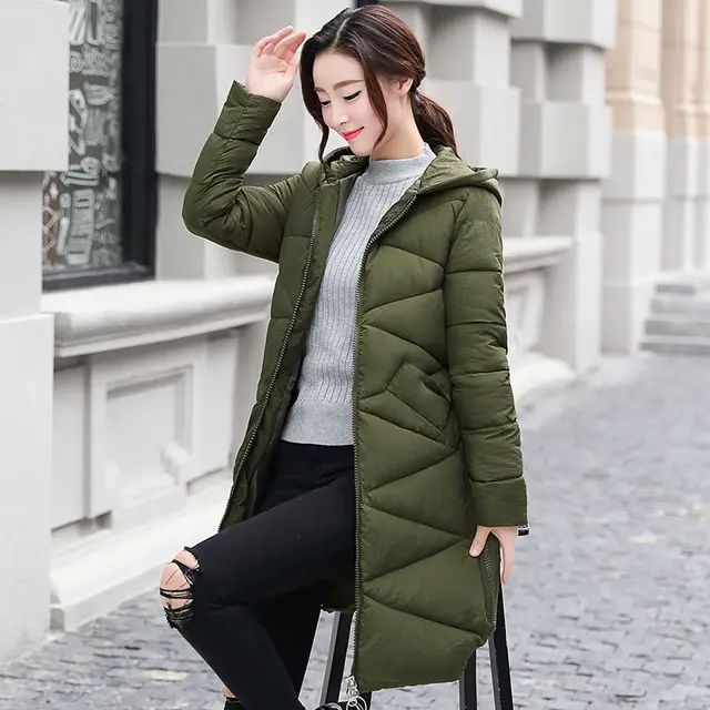 Down Padded Jacket Plus Size Thickening Slim Mid length Women's Clothing Army Green - Shop at LoveMi