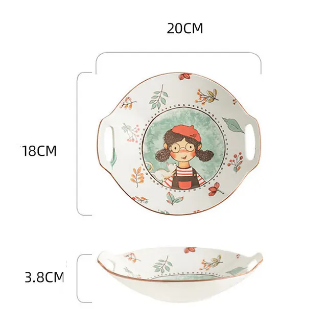 Ceramic Tableware Cute Fairy Tale Forest Baked Rice Plate Set 8Inch Double Ear Deep Pan - Shop at LoveMi