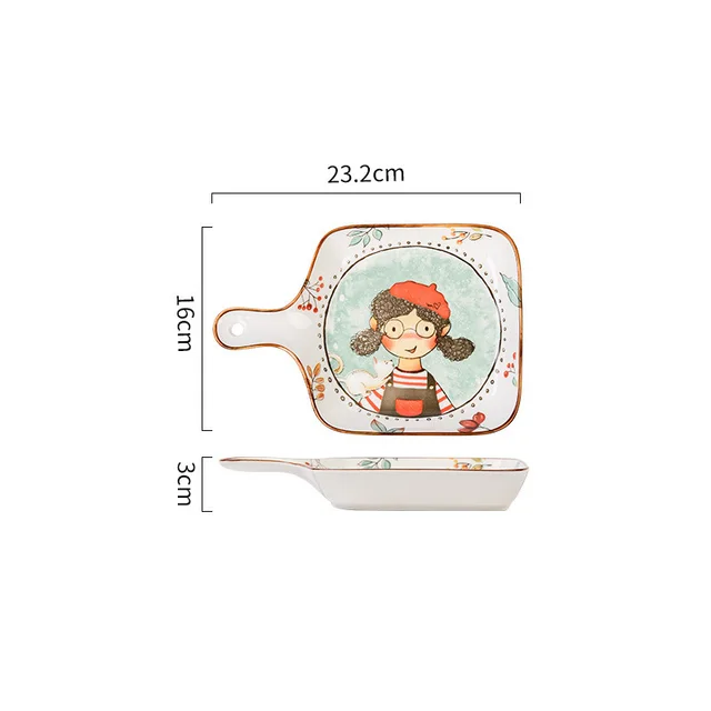 Ceramic Tableware Cute Fairy Tale Forest Baked Rice Plate Set Handle Plate - Shop at LoveMi