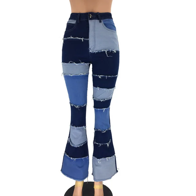 High Waisted Hip Flared Trousers Blue - Shop at LoveMi