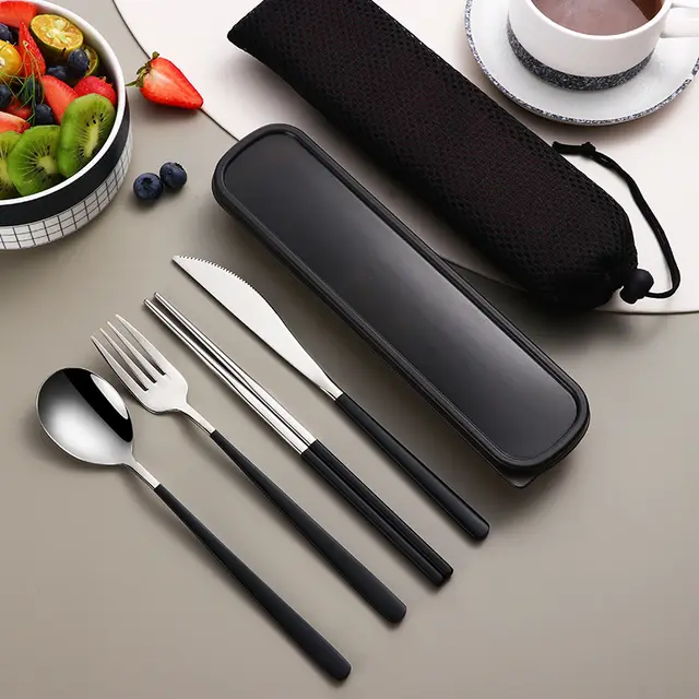 Stainless Steel Portable Gift Cutlery Set Silver Black - Shop at LoveMi