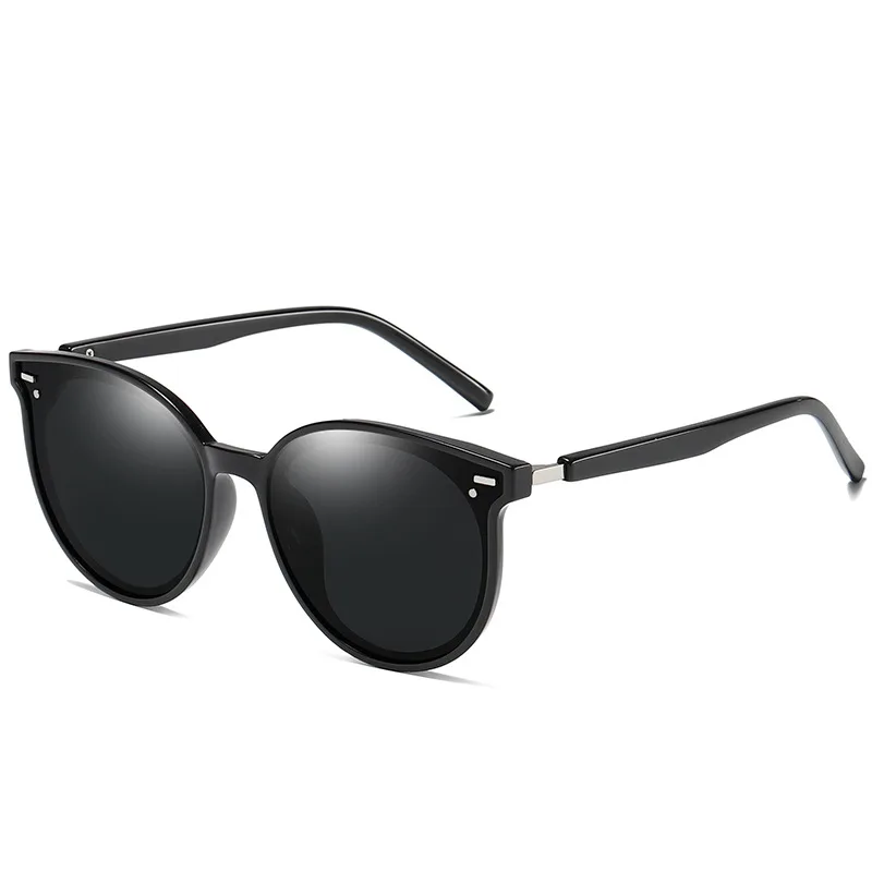 Fashion Sunglasses Round Frame Polarized - Black Frame Black Gray Film