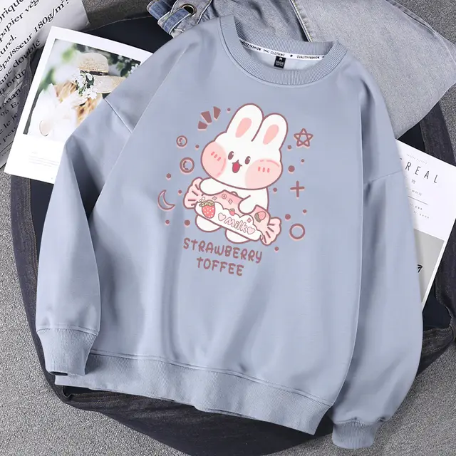Hoodless Sweater Women Spring And Autumn Round Neck Jacket Salt Girl Blouse Blue Thin Toffee Rabbit - Shop at LoveMi