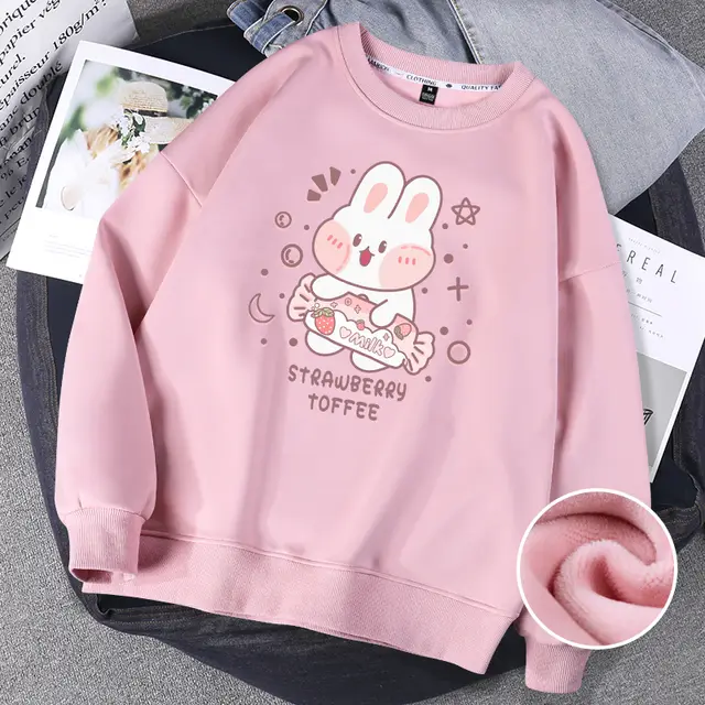 Hoodless Sweater Women Spring And Autumn Round Neck Jacket Salt Girl Blouse Powder Plus Velvet Toffee Rabb - Shop at LoveMi