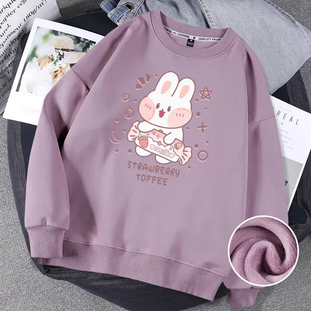 Hoodless Sweater Women Spring And Autumn Round Neck Jacket Salt Girl Blouse Purple Plus Velvet Toffee Rabb - Shop at LoveMi