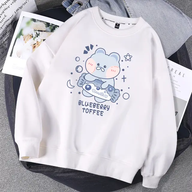 Hoodless Sweater Women Spring And Autumn Round Neck Jacket Salt Girl Blouse White Thin Toffee Bear - Shop at LoveMi