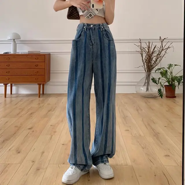 Women's High Waist Jeans Thin Straight Leg Loose Blue - Shop at LoveMi