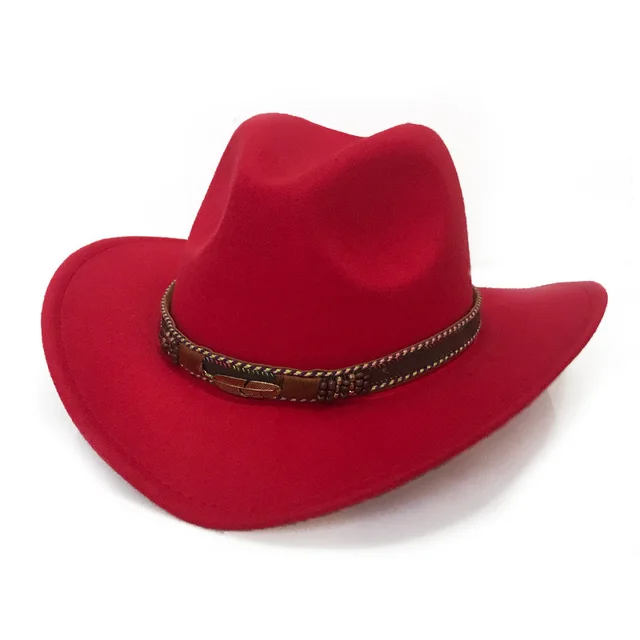 Fashion Metal Leaf Belt Cowboy Hat Red - Shop at LoveMi