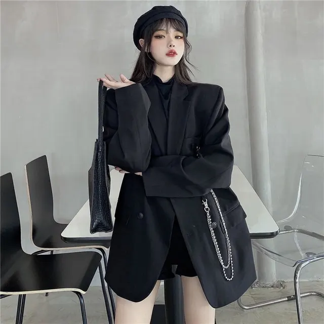 White All match Black Loose Casual Autumn Suit Black - Shop at LoveMi