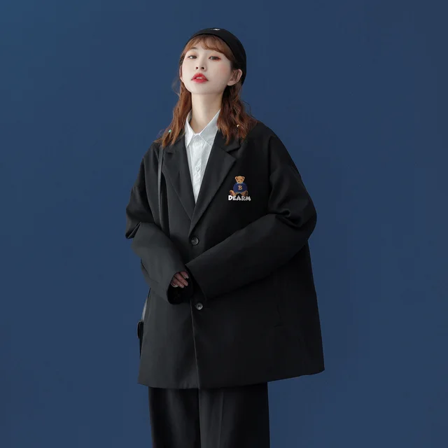 Suit Jacket Female Niche Japanese Bear Salt Wear Black - Shop at LoveMi
