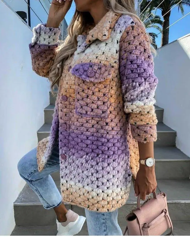 Autumn And Winter New Products Fashion Printed Ladies Woolen Coat Purple - Shop at LoveMi