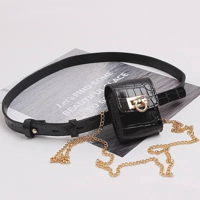 Pattern Mini Pouch Gold Buckle Chain Coin Purse Thin Belt Belt Waist Bag Gold - Shop at LoveMi