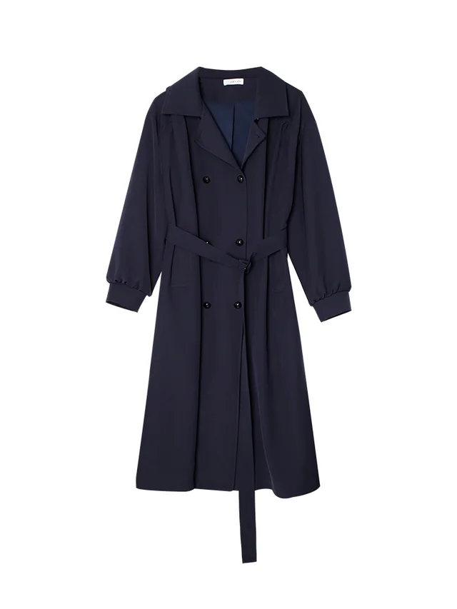 Windbreaker Jacket Women's Mid length Temperament Korean Casual Loose Woolen Cloth Navy Blue - Shop at LoveMi