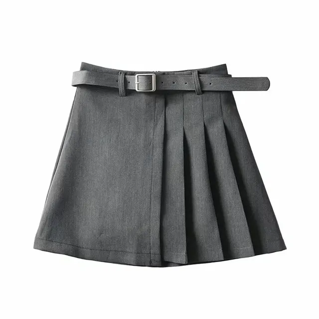 Pure Color Pleated Skirt Short Skirt Women Casual Simple Skirt Grey - Shop at LoveMi
