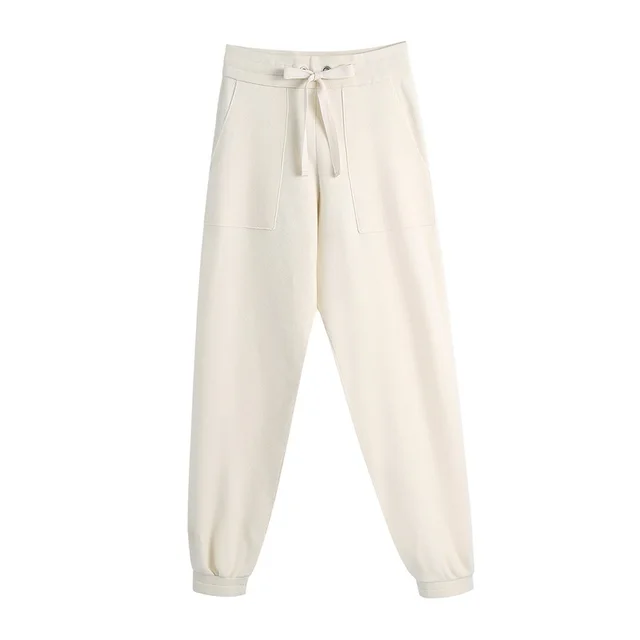 New Spring Fashion Knitted Casual Trousers Offwhite - Shop at LoveMi