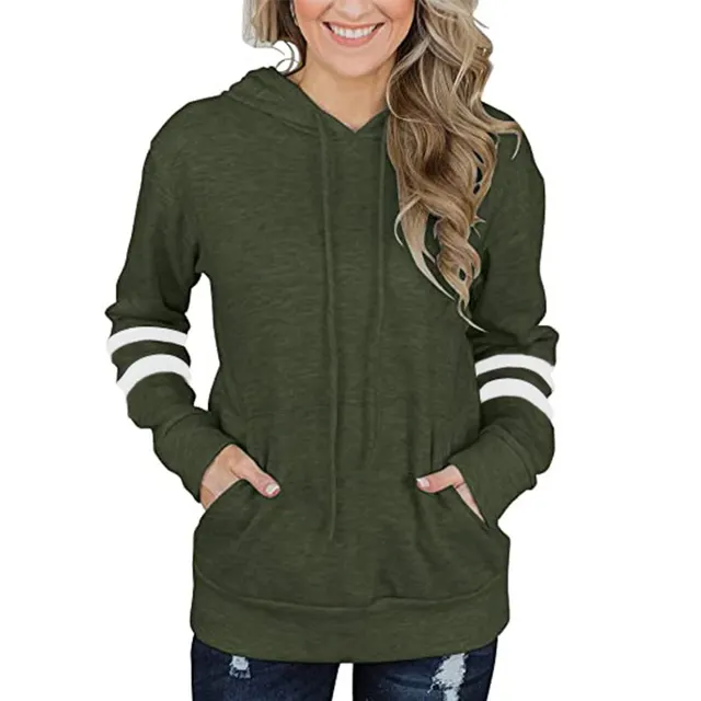 Striped Loose Pocket Hoodie Sweatshirt Green - Shop at LoveMi