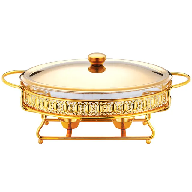 Hotel Restaurant Food Heating Container Iron Bracket Glass Plate Gold - Shop at LoveMi