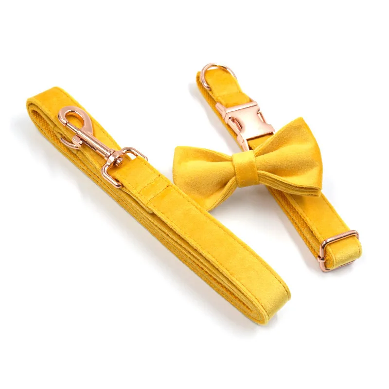 velvet yellow dog collar traction bow set Turmeric - Shop at LoveMi