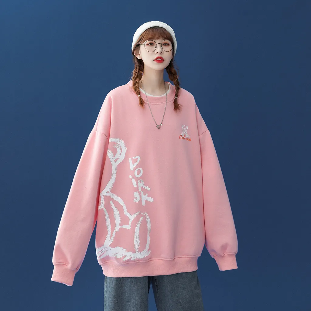 Long-sleeved High Street Ins Tide Super Fire Design Niche Top - Pink