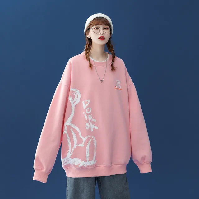 Long sleeved High Street Ins Tide Super Fire Design Niche Top Pink - Shop at LoveMi
