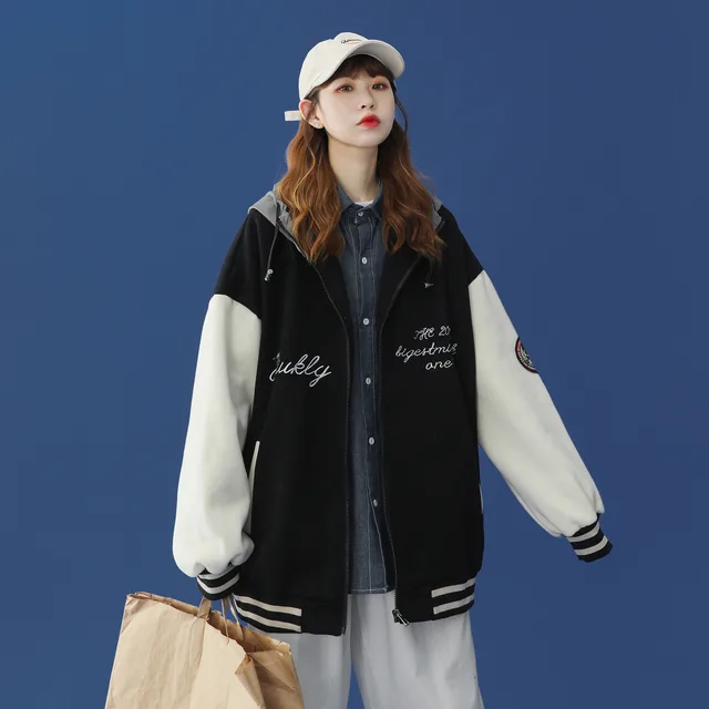 Jacket Women's Spring And Autumn Wild Tide Brand Milk Sweet Japanese Niche American Baseball Uniform Sweater Black - Shop at LoveMi