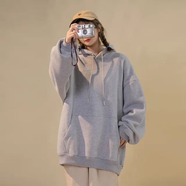 Style Pure Color Hooded Purple Loose T Autumn Spring And Autumn Thin Long Sleeved Women Light Grey - Shop at LoveMi