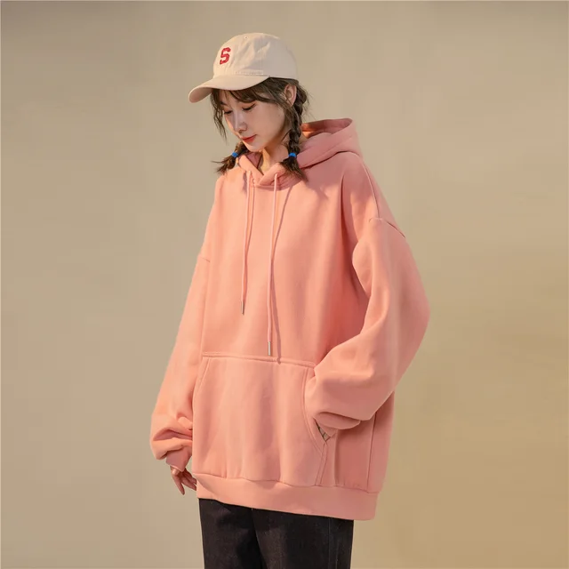 Style Pure Color Hooded Purple Loose T Autumn Spring And Autumn Thin Long Sleeved Women Pink - Shop at LoveMi