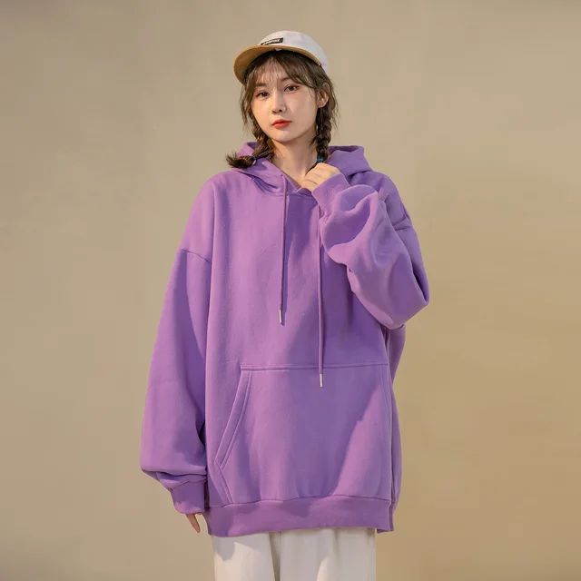 Style Pure Color Hooded Purple Loose T Autumn Spring And Autumn Thin Long Sleeved Women Purple - Shop at LoveMi