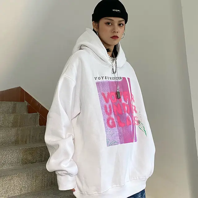 Hooded Sweater Women Ins Student Print Loose Wild Harajuku Style Black Thin Coat White - Shop at LoveMi